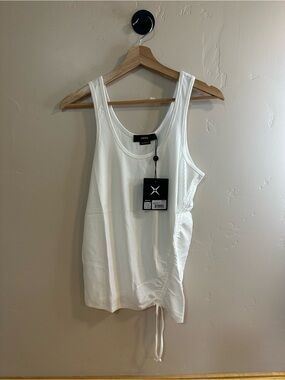 GSTQ Bright White Ruched Ribbed Tank Top Large NWT